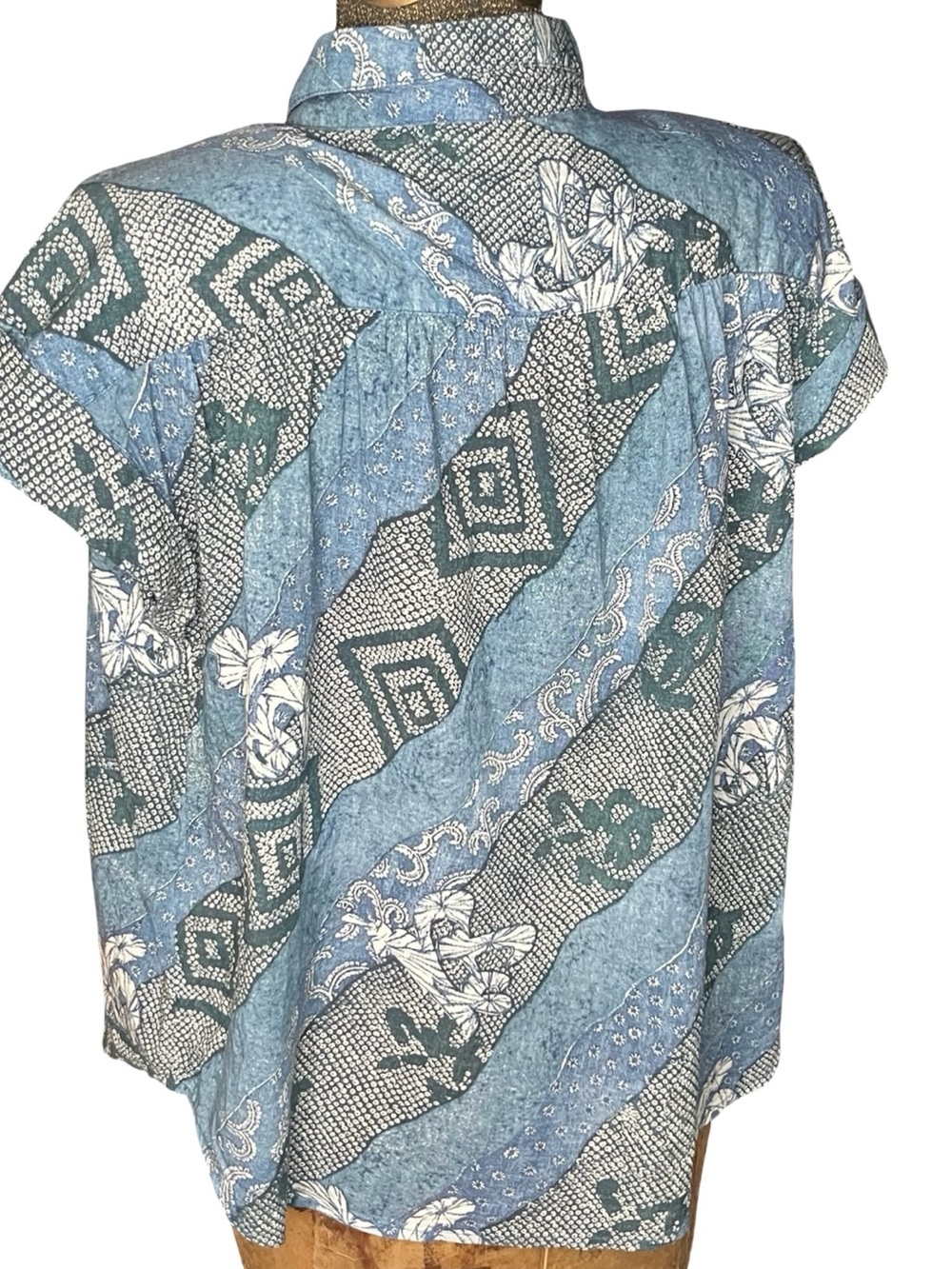 Maison Hotel Ayako Shirt Shikoku Indigo Blue Floral Cotton Voile Blouse Size S - Picture 11 of 14